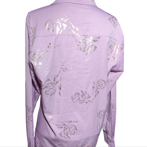 Lavender hipster button down with gold 3D roses size Men's medium - Picture 5 of 11